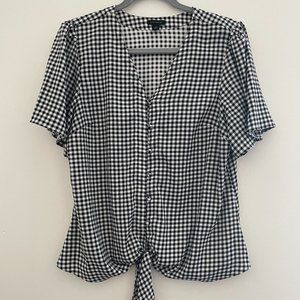Ann Taylor - Tie Front Blouse - White/Black Plaid